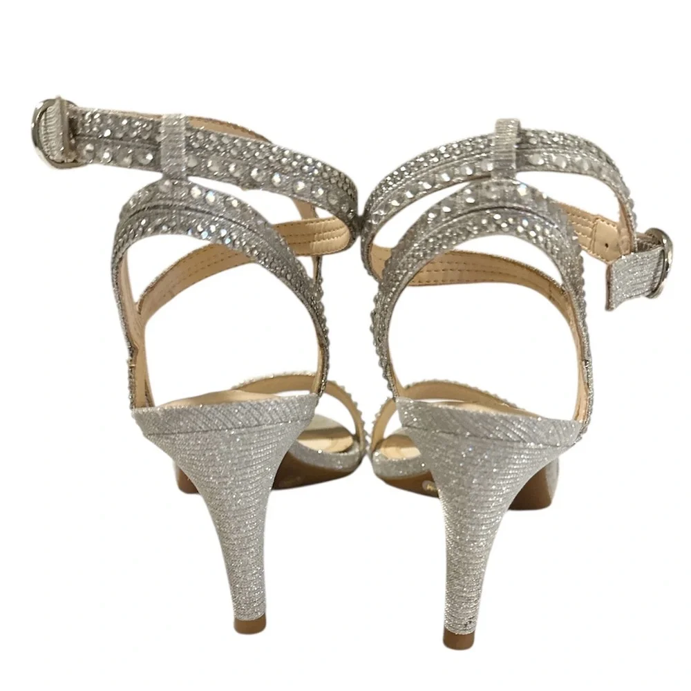 Alex Marie Glittering Silver Strappy Heels - Size 8.5